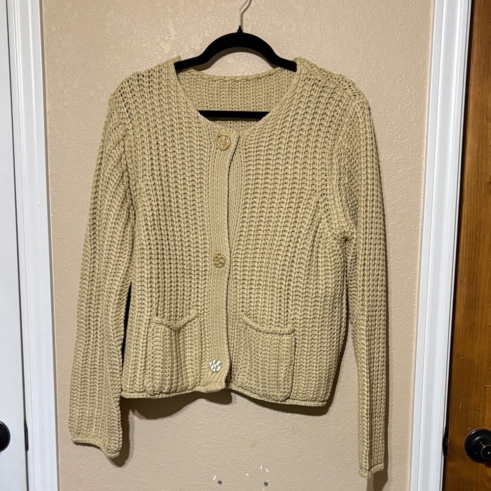 Textured Cream Button-Front Cardigan Sweater